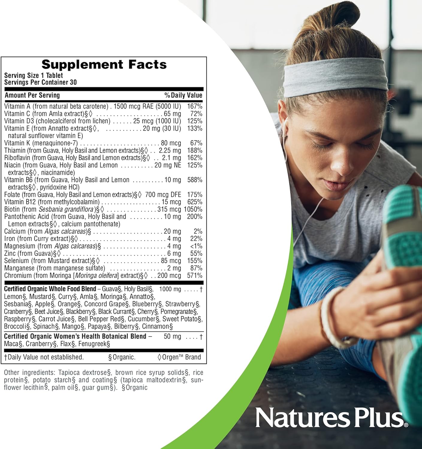NaturesPlus Source of Life Garden Women’s Once Daily Multivitamin - 30 Tablets - Supports Energy & Healthy Immune System - USDA Certified Organic, Non-GMO, Vegan, Gluten Free - 30 Servings
