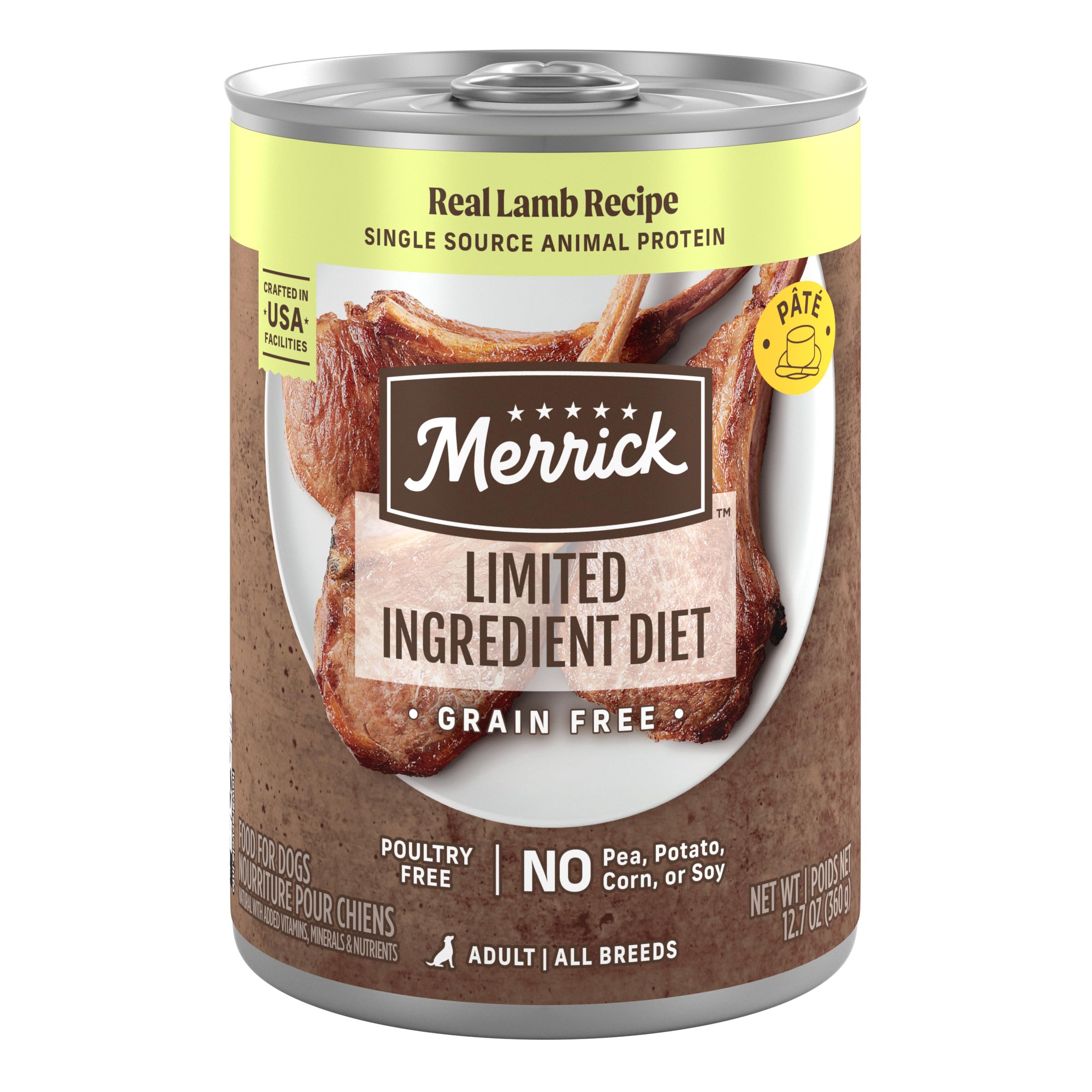 Merrick Limited Ingredient Diet Premium Grain Free Wet Dog Food, Healthy And Natural Canned Dog Food With Lamb - (Pack of 12) 12.7 oz. Cans