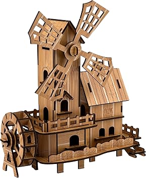 3D Puzzles for Adults, Log Cabin DIY Wooden House Model Kits for Adults to Build, Country Cottage Building Model, 3D Jigsaw Brain Teaser Puzzle, Dollhouse Waterwheel Cottage