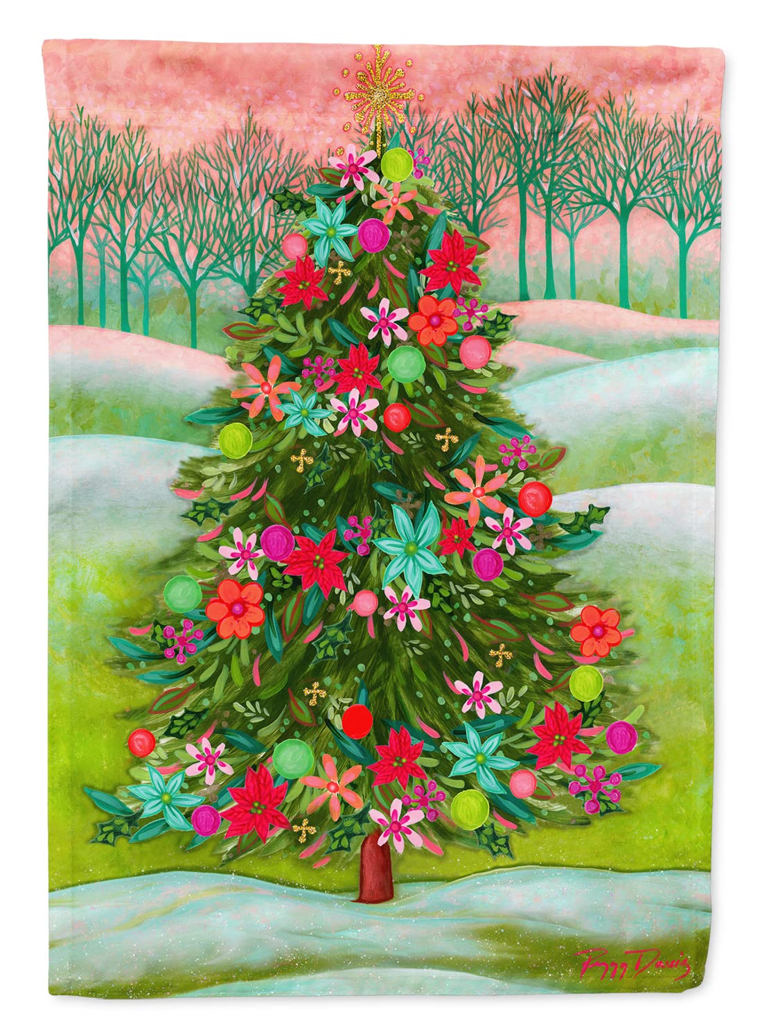 Drapeau en toile pour embellir votre jardin Caroline's Treasures Poinsetta Oh Christmas Tree