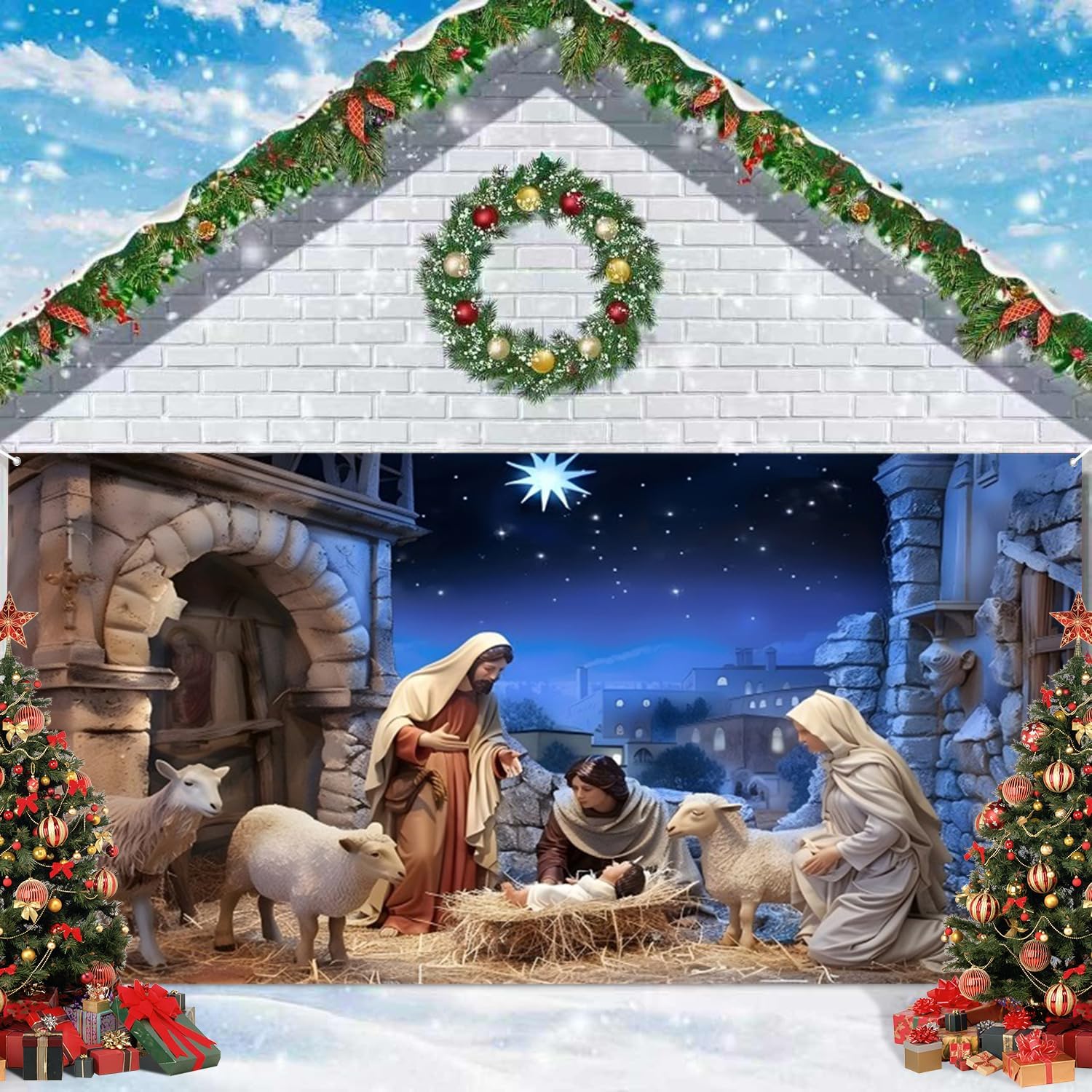Christmas Garage Door Decorations - Large Hanging Backdrop Door Cover Wall Hanging for Garage & Indoor/Outdoor Decor - 10x8ft