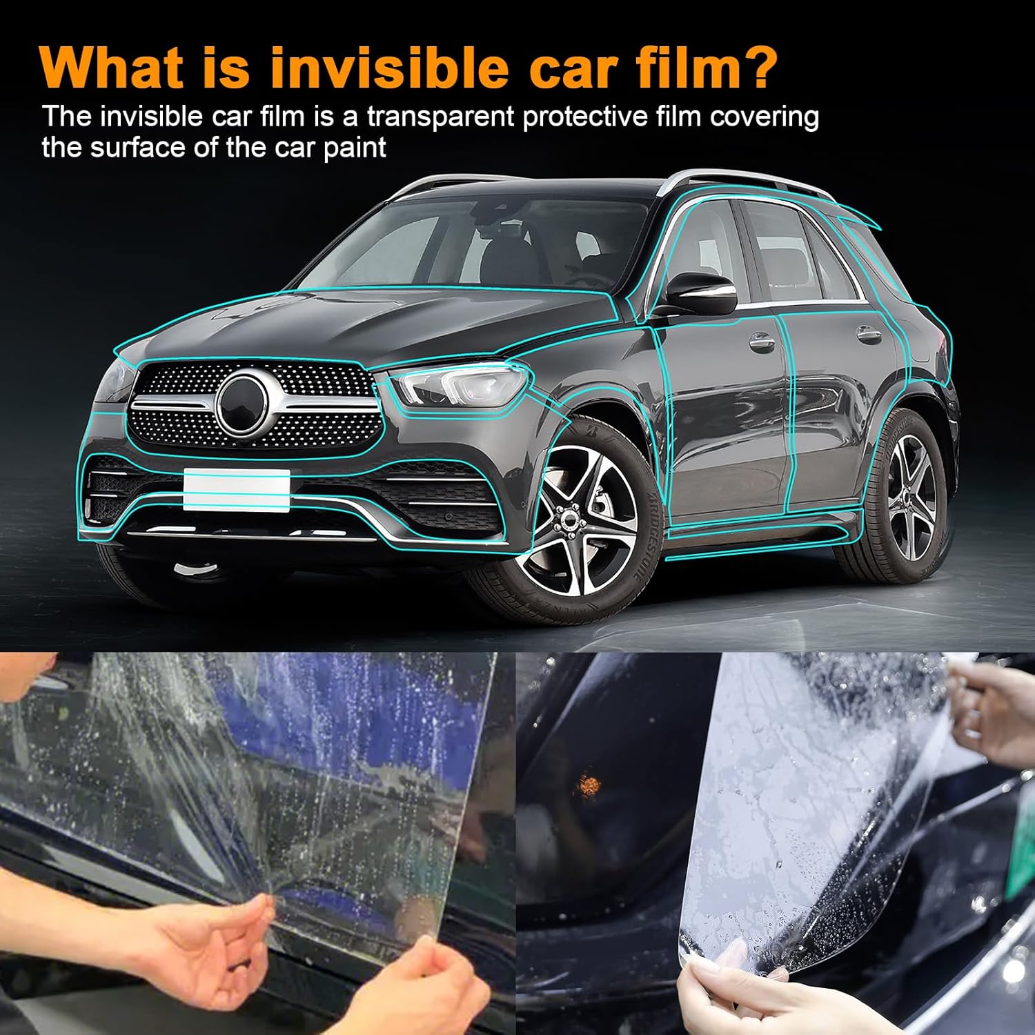 PPF Precut Gloss Clear Car Paint Protective Film for Mercedes-Benz GLE SUV Base 2020-2023 Self Healing TPU HD Film Scratch Protector Exterior Accessories (Hood + Fender 3Pcs)