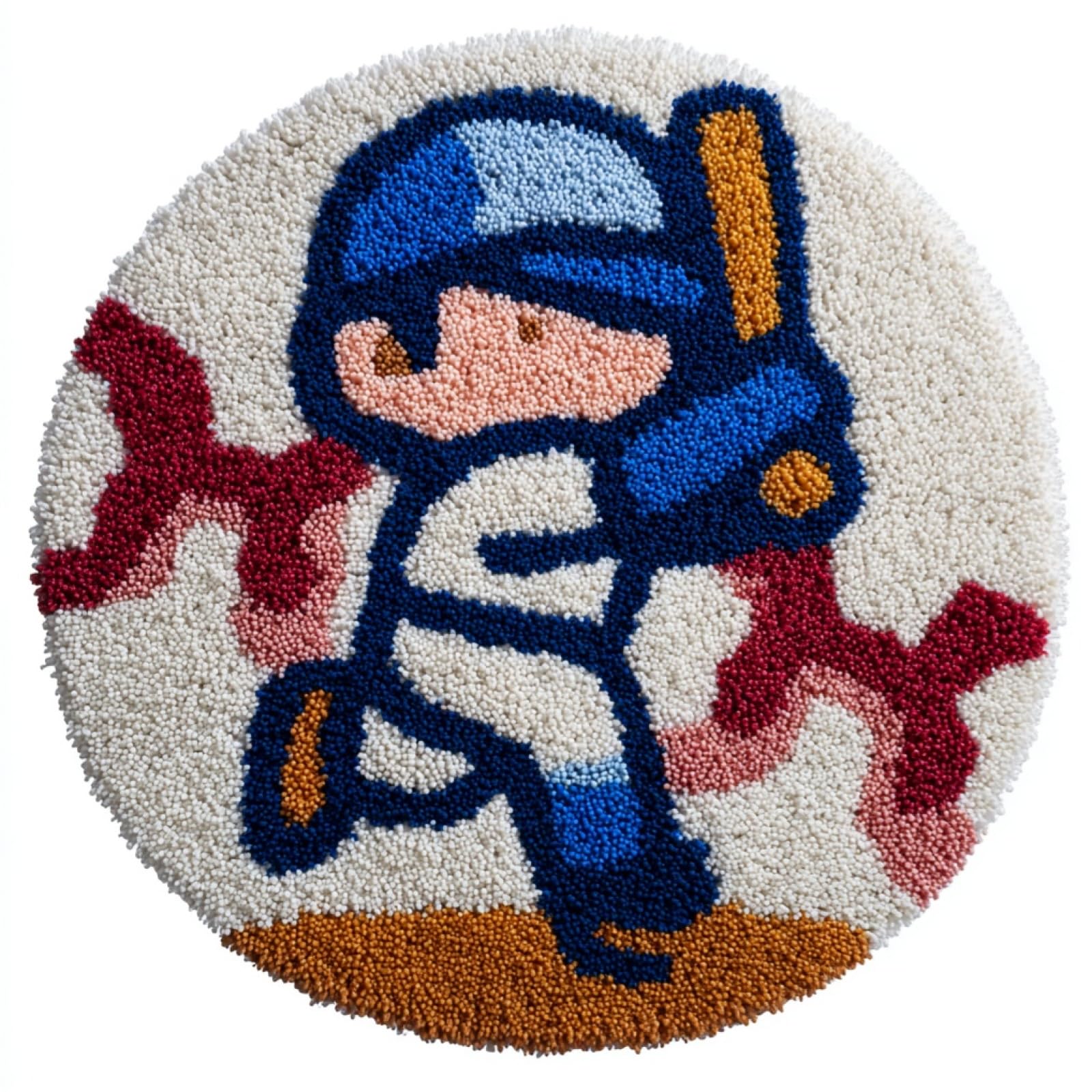 WallustrioaW 3D Latch Hook Rug Kit,Baseball Player,DIY Latch Hook Kit Rug Making Crafts for Kids and Adults,Embroidery Carpet Cushion with Sewing Tool,50x50cm