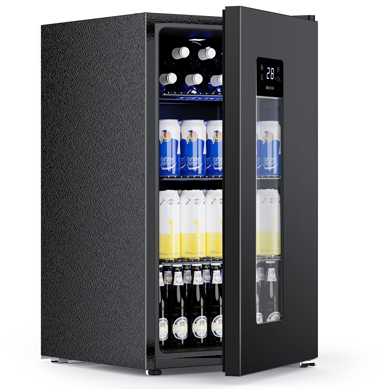 COWSAR 3.2 Cu. Ft. Beverage Refrigerator, 130-Can Beer Cooler with Glass Door, Adjustable Shelves, Digital Temperature Control (20°F–50°F), and LED Lighting for Home, Office & Bar, Black | Fridge.com
