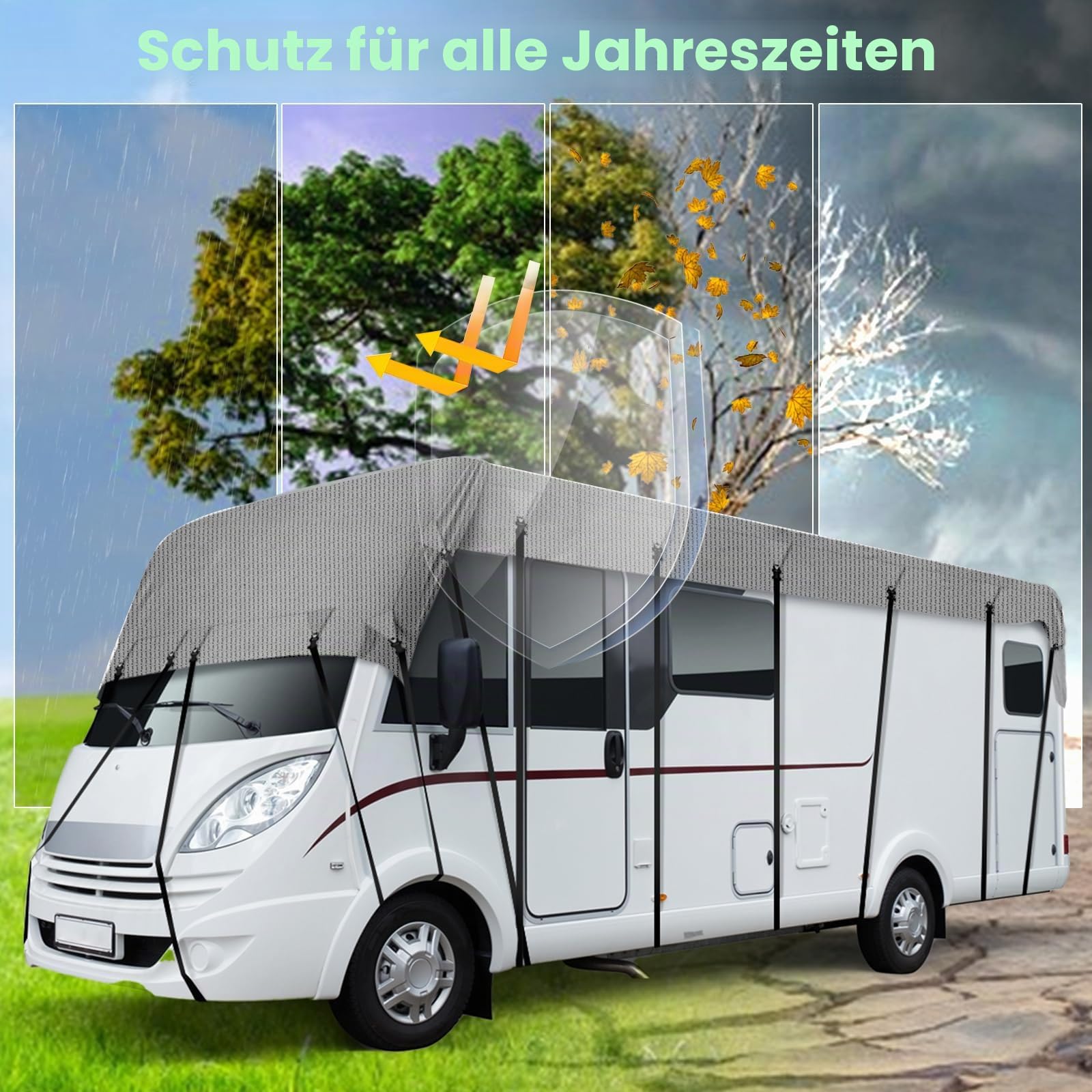 Wohnwagen-Wohnmobil-Dachschutzabdeckung, strapazierfähige 4-lagige wasserdichte Dachtop-Autoabdeckung, Allwetterschutz-Autoabdeckung für draußen, Sonne, Regen, Staub, UV-Schutz (3 x 6,5 m)