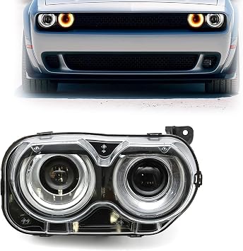 Partsflow Halogen Headlight Right Passenger Side Headlamp Clear Lens For 2015 2016 2017 2018 2019 2020 2021 2022 Dodge Challenger 68174064AF