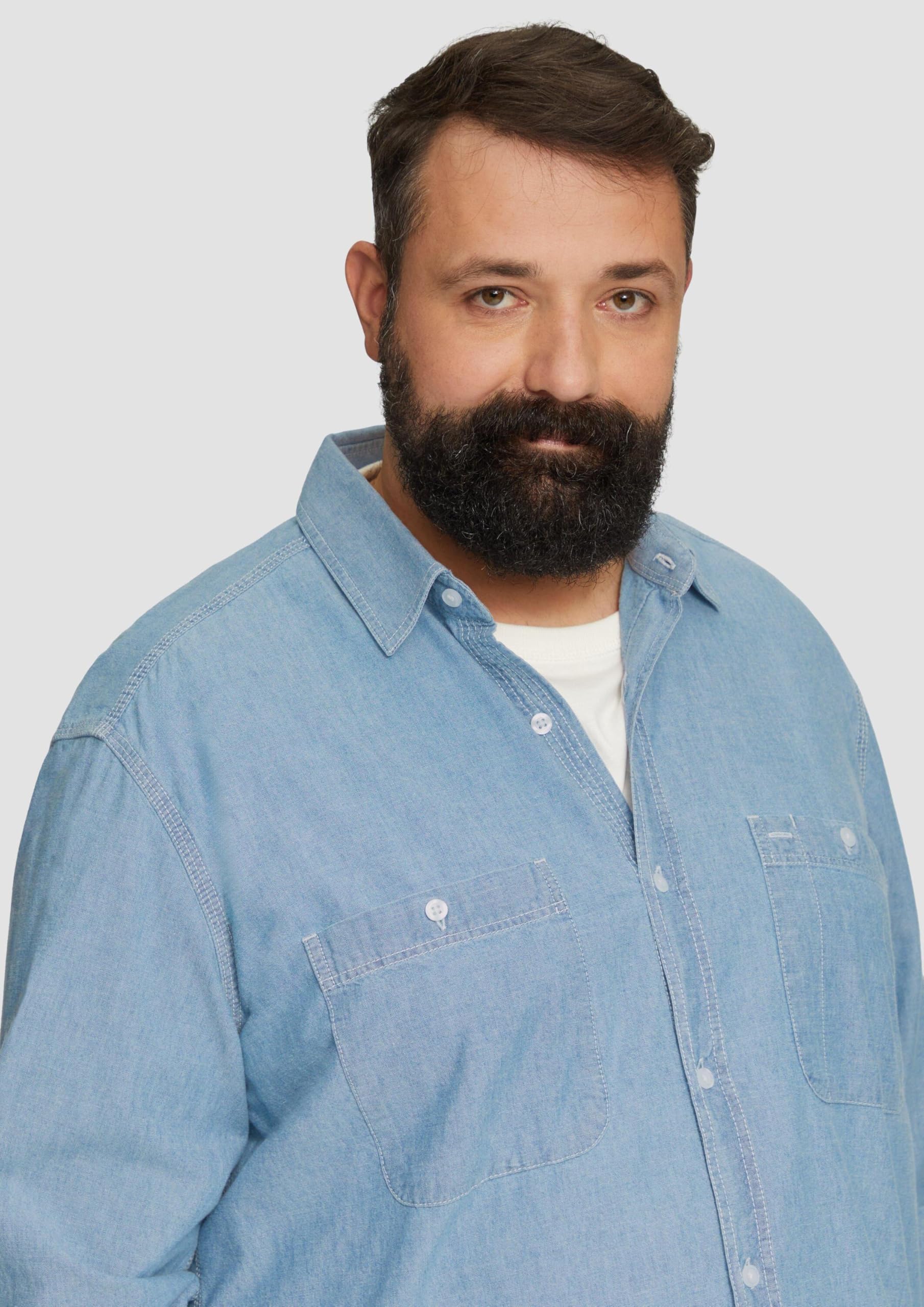 s.Oliver Herren Regular Fit: Baumwollhemd aus Chambray Hemd Langarm