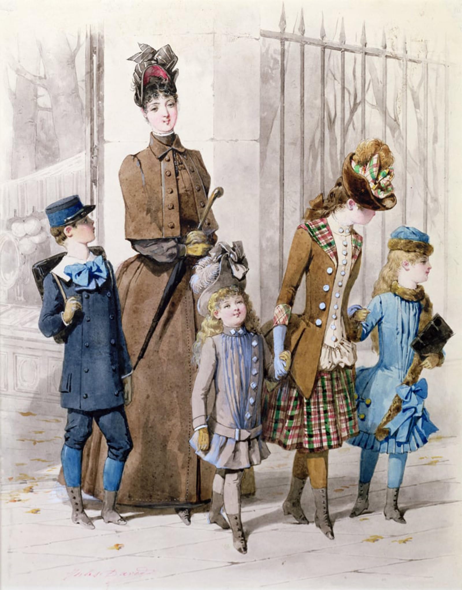 SERENDIPITP Aesthetic Poster Photo Wall Print Retro Picture Mother and Children in Walking Dress by Jules David Modern Wall Artwork for Home Decor 60x90cm
