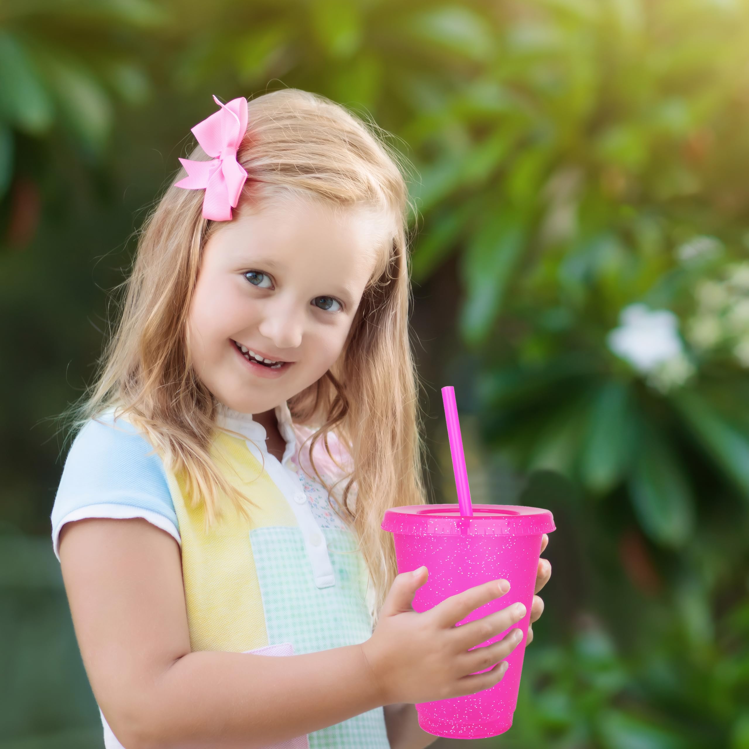 Yisituo 480ml Reusable Plastic Cups, 15 Pack of Kids Tumbler with Lid and Straw, for Cold Drinks Iced Coffee - Image 4