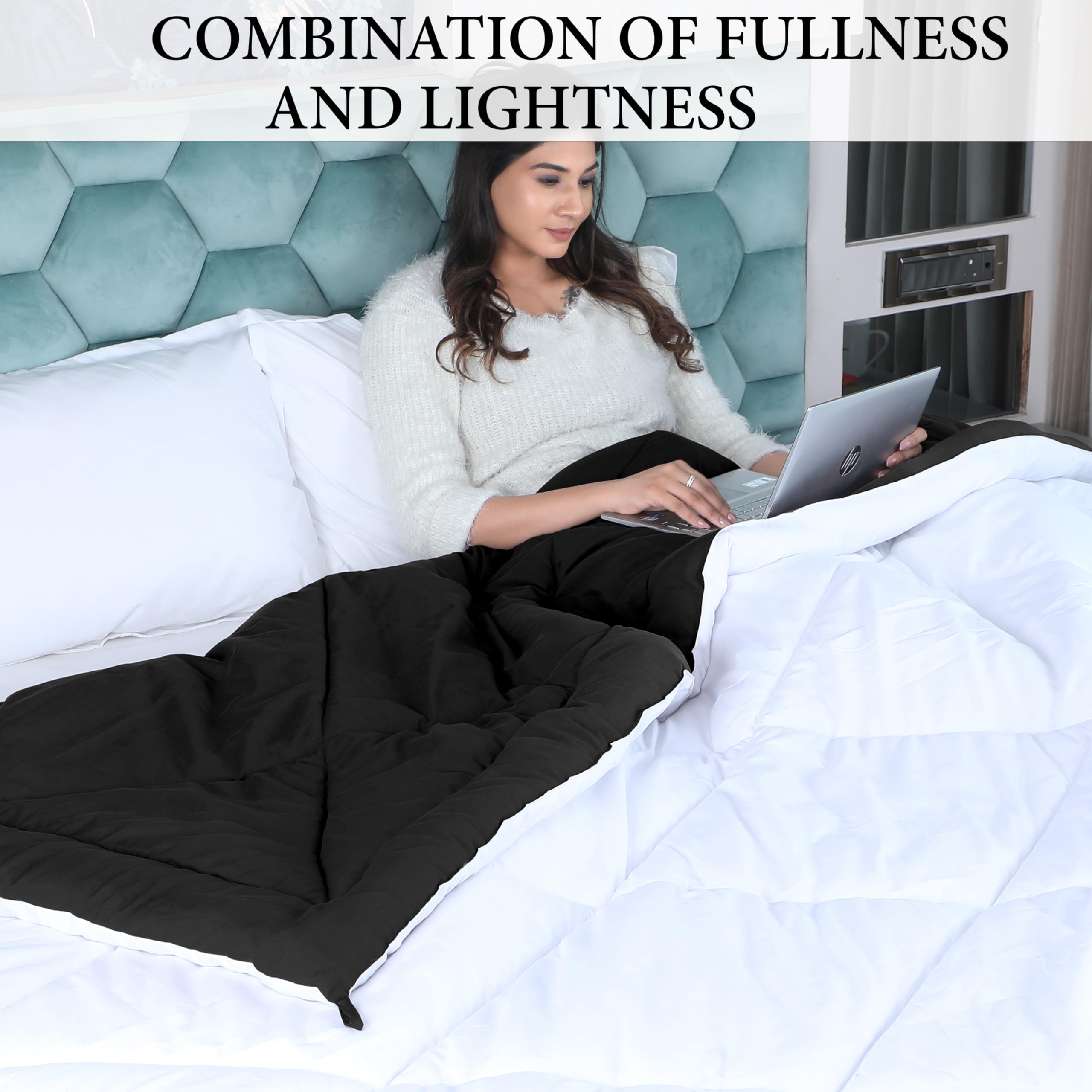 DAKSH Comforter Single Bed, All Season Comfort Microfibre 220 GSM Reversible Blanket, Ultra Soft & Fluffy Luxury Hotel Duvets, Comfort Lightweight Quilts, Rajai (Black & White, 60x90 Inch) 4