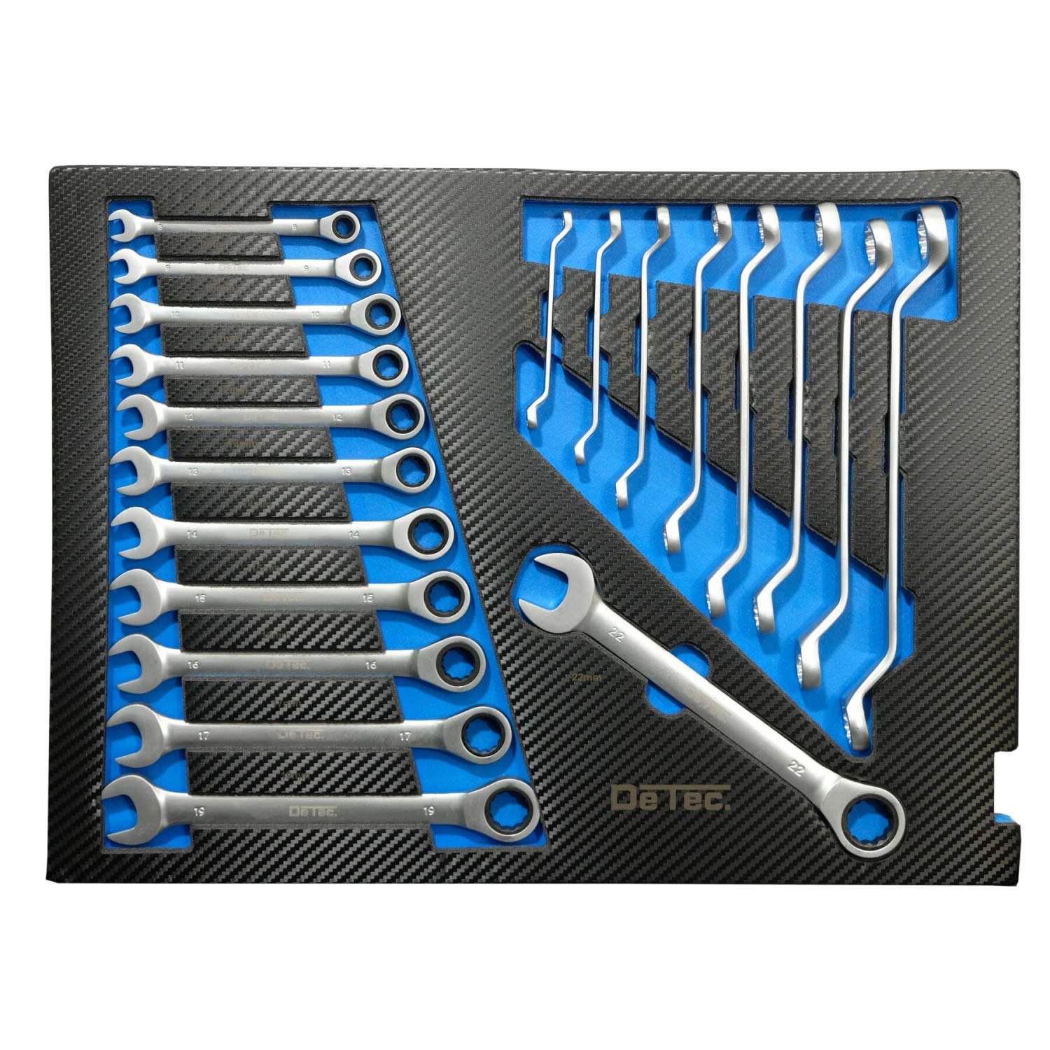 DeTec. 3066 Servante d'atelier 6/6 tiroirs avec boîte à Outils Pliable (Caisse à Outils portative avec Plateaux à Outils Aspect Carbone)