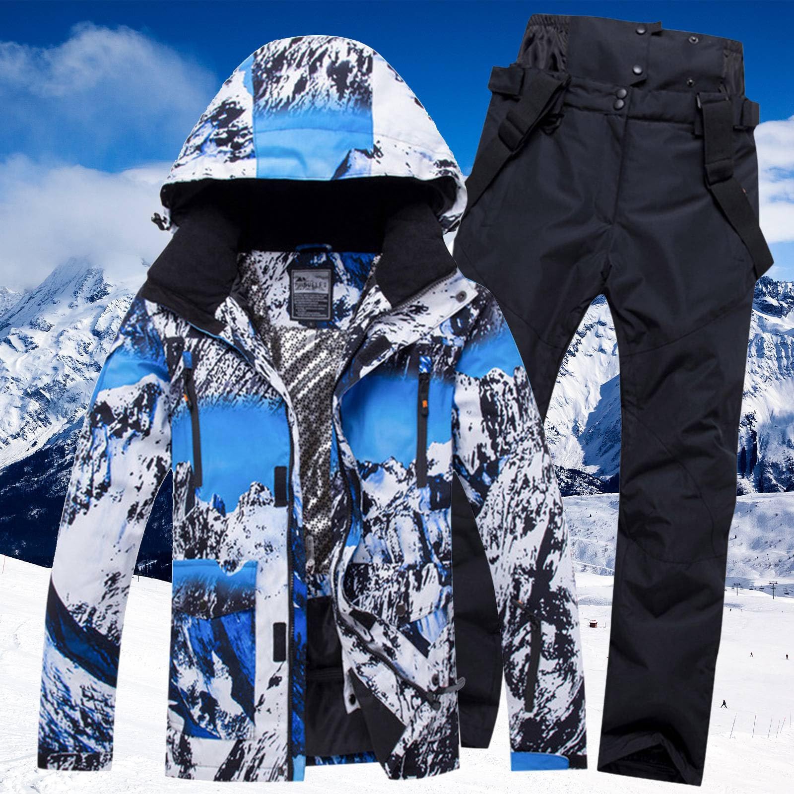 Generisch Conjunto de traje de esquí para hombre, resistente al viento, aislante, ropa de invierno, chaqueta de snowboard con pantalones