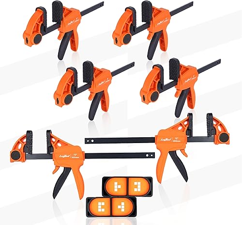 AugTouf Abrazaderas de barra para carpintería, juego de abrazaderas de madera de 6 pulgadas y 12 pulgadas con acopladores (2 piezas), abrazaderas de