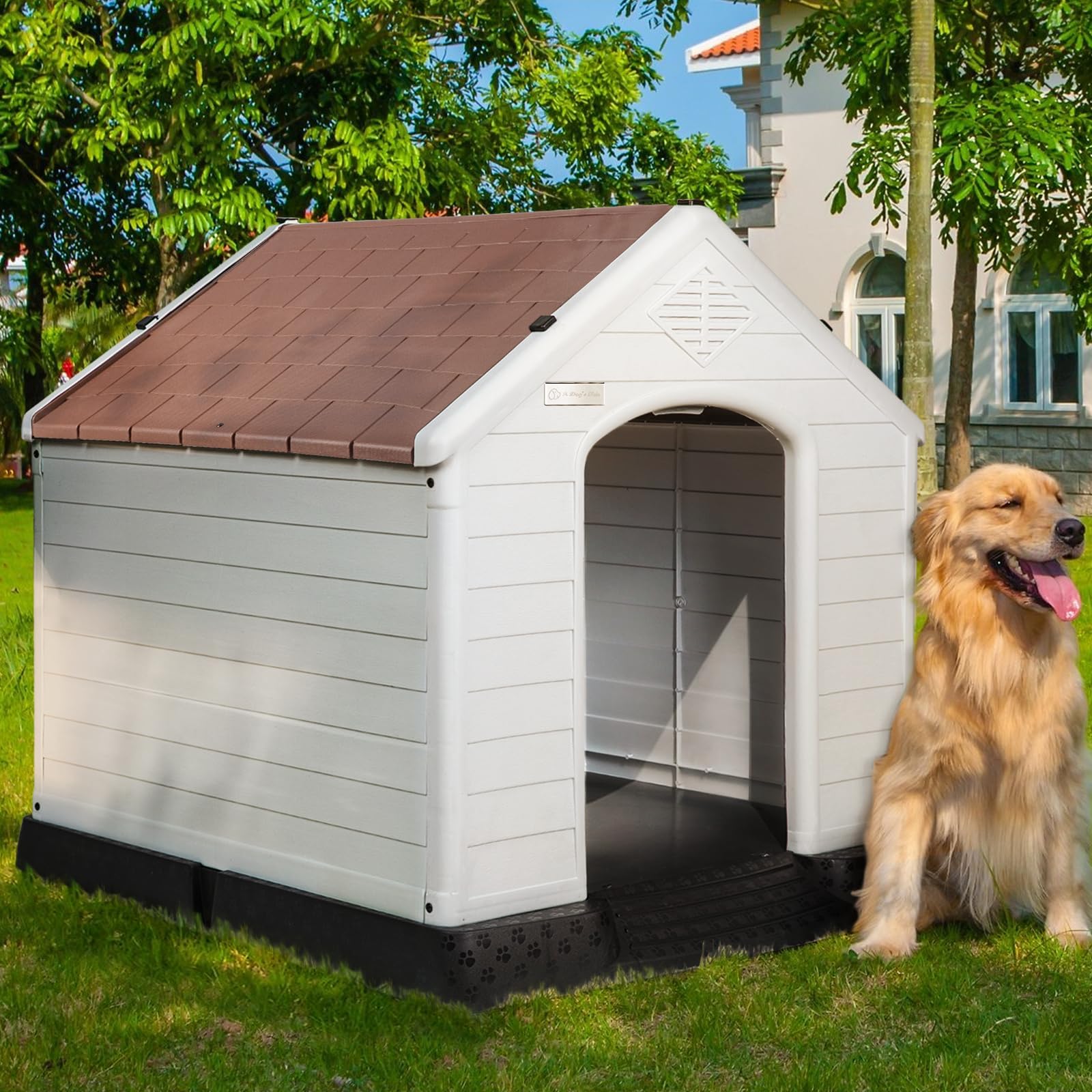 Suncast Deluxe Dog House for Dogs up to 100 Pounds with