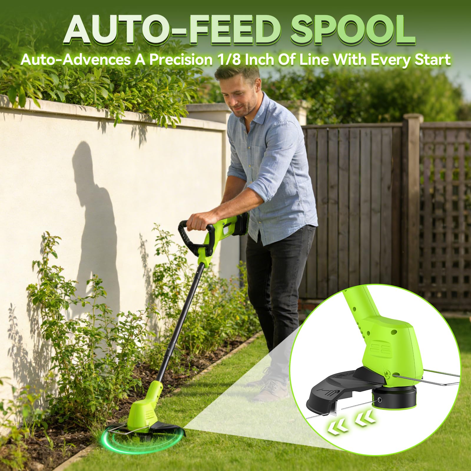 Weed Eater inalámbrico de 20 V con 9500 RPM, desmalezadora eléctrica de 12 pulgadas, recortadora de hilo inalámbrica 3 en 1, ligera, 3.5 libras, recortadora de césped con cabezal giratorio de 180°, 2