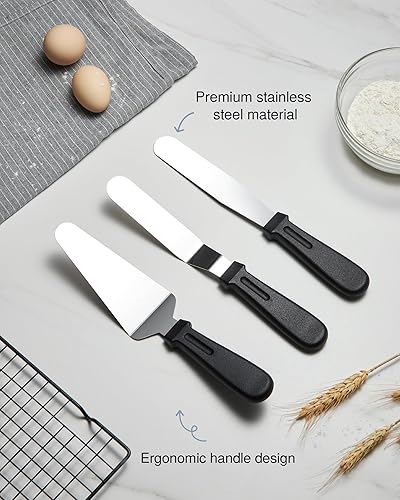 Miniatura 6 de Puroma Tocadiscos para tartas, soporte de aleación de aluminio de 12 pulgadas, kit de decoración de pasteles con 3 espátulas de glaseado y 4 peines