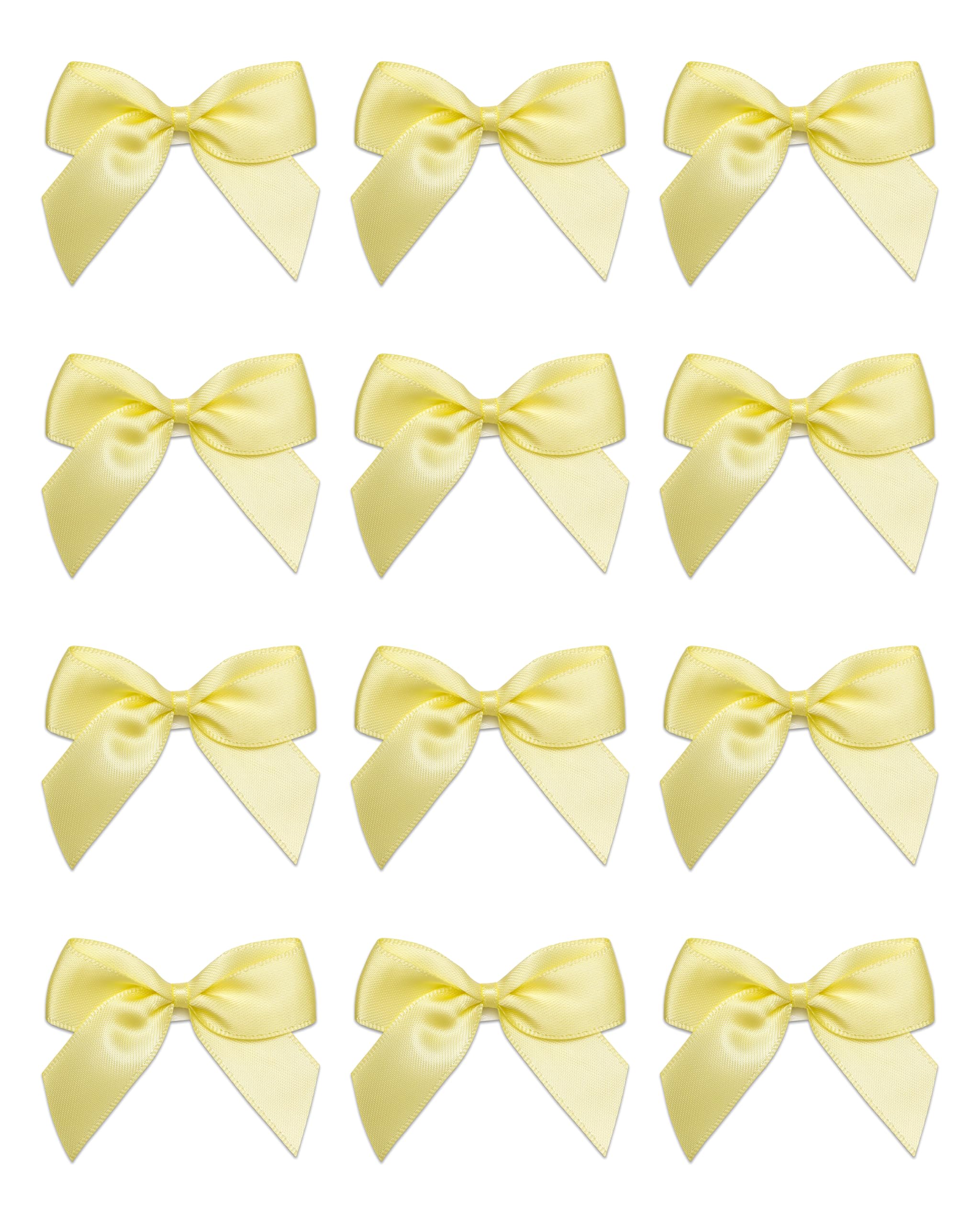Italian Options Small Satin Ribbon Bows, Self Adhesive Bow Decorations for Crafts, Gift Wrap, Hampers, Hair Bows, Wedding Stationery, Floristry, Christmas, Cakes, Crafting, Lemon, 24 Pack, 5 cm — image 1