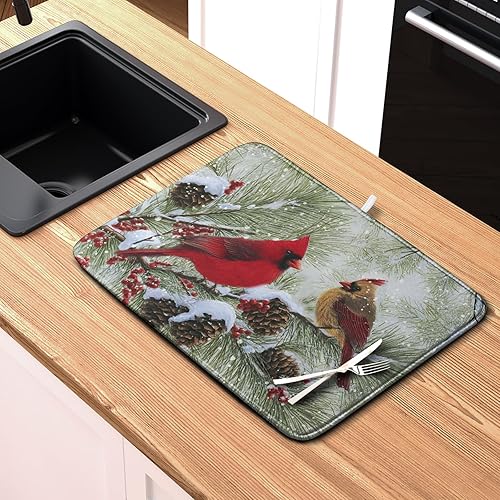 Vista 174 de Tapete de secado de platos con hojas de palma tropicales para encimera de cocina, 18 x 24 pulgadas, tapete de secado de cocina Monstera verde