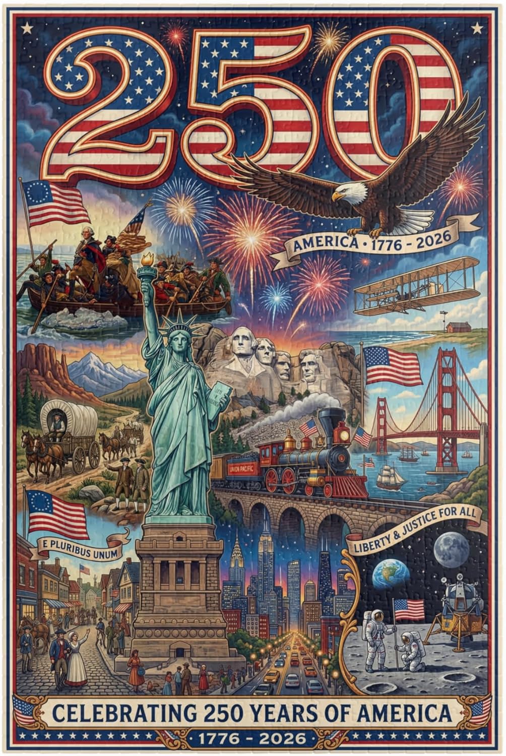 Proud Patriots | 1776–2026 Patriotic Jigsaw Puzzle Featuring U.S. Landmarks, American History & Bald Eagle Artwork – Commemorative Puzzle