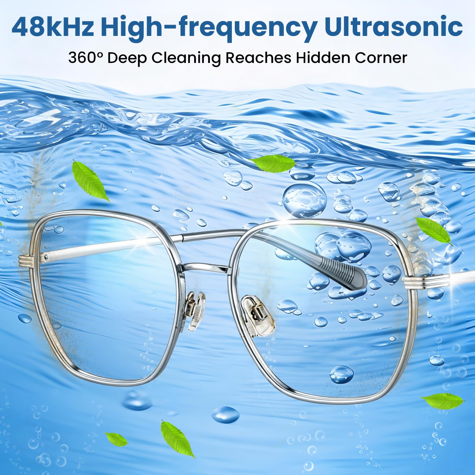 Limpiador ultrasónico de joyas, máquina limpiadora ultrasónica de 48 kHz para gafas, joyas, anillos, correa de reloj, dentaduras postizas, modos de limpieza duales y tanque de acero inoxidable 304