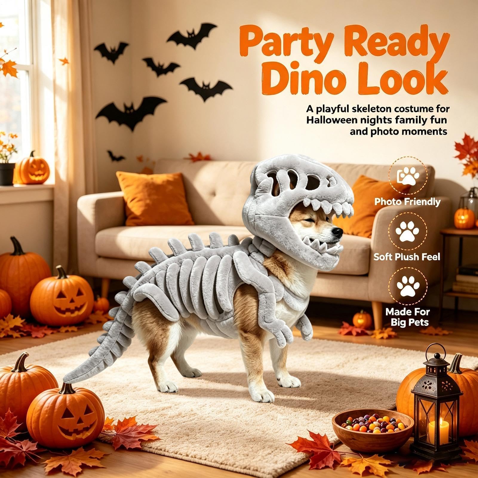Costume da dinosauro per cani, travestimento da scheletro | Costume da dinosauro per cani, per Halloween, per casa, appartamento, spettacoli teatrali, fotografie, eventi, carnevale