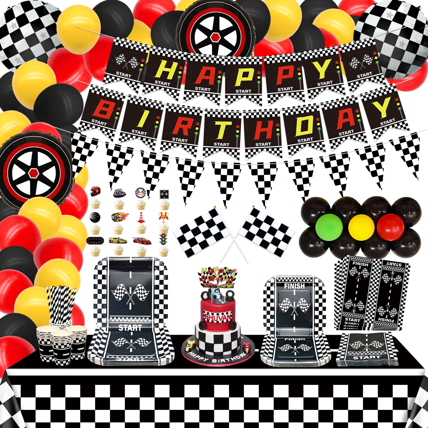 Decorazioni Auto 3 Anni, Trasporto Palloncini Compleanno, 52 Pezzi Cars Set Bambini, Veicoli Tema Palloncino Elio, Treno Feste Addobbi Con Torta Topper Striscione