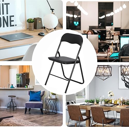 Miniatura 6 de Sillas plegables con asientos acolchados, sillas plegables de metal negro con almohadillas antideslizantes para escritorios, oficina en casa,
