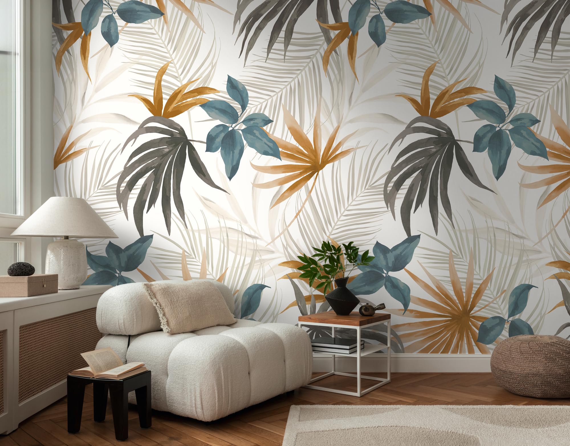 Livingwalls CosmoLiving Non-Woven Wallpaper with Leaf Design in Beige, Blue, Brown – 8,80 x 0,53 m Floral Wallpaper by Cosmopolitan – 791451