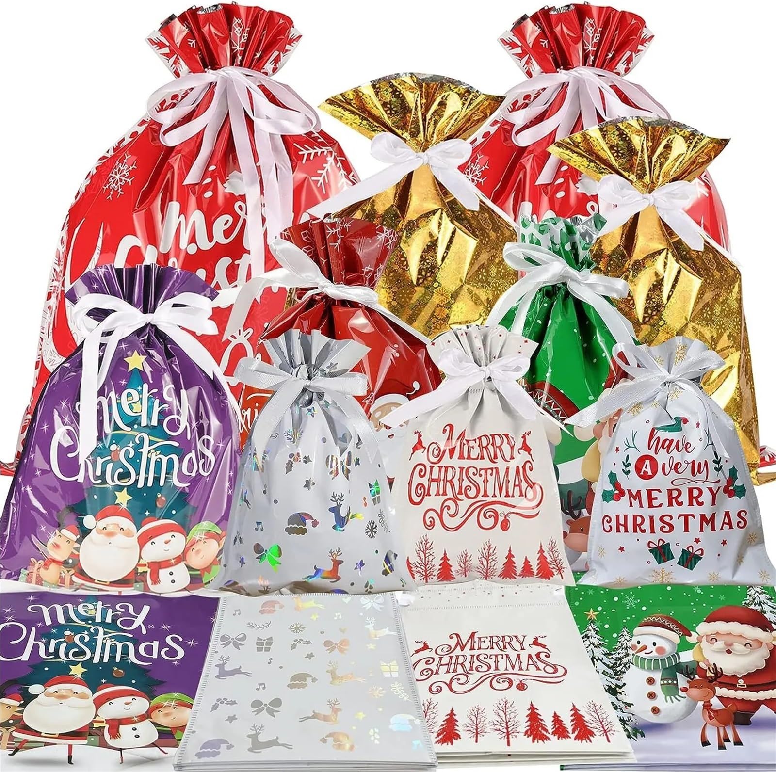 Bolsas Regalo Navidad 10 bolsas de regalo navideñas con cordón, grandes, for dulces y galletas, for decoración del hogar(25-44x57cm)