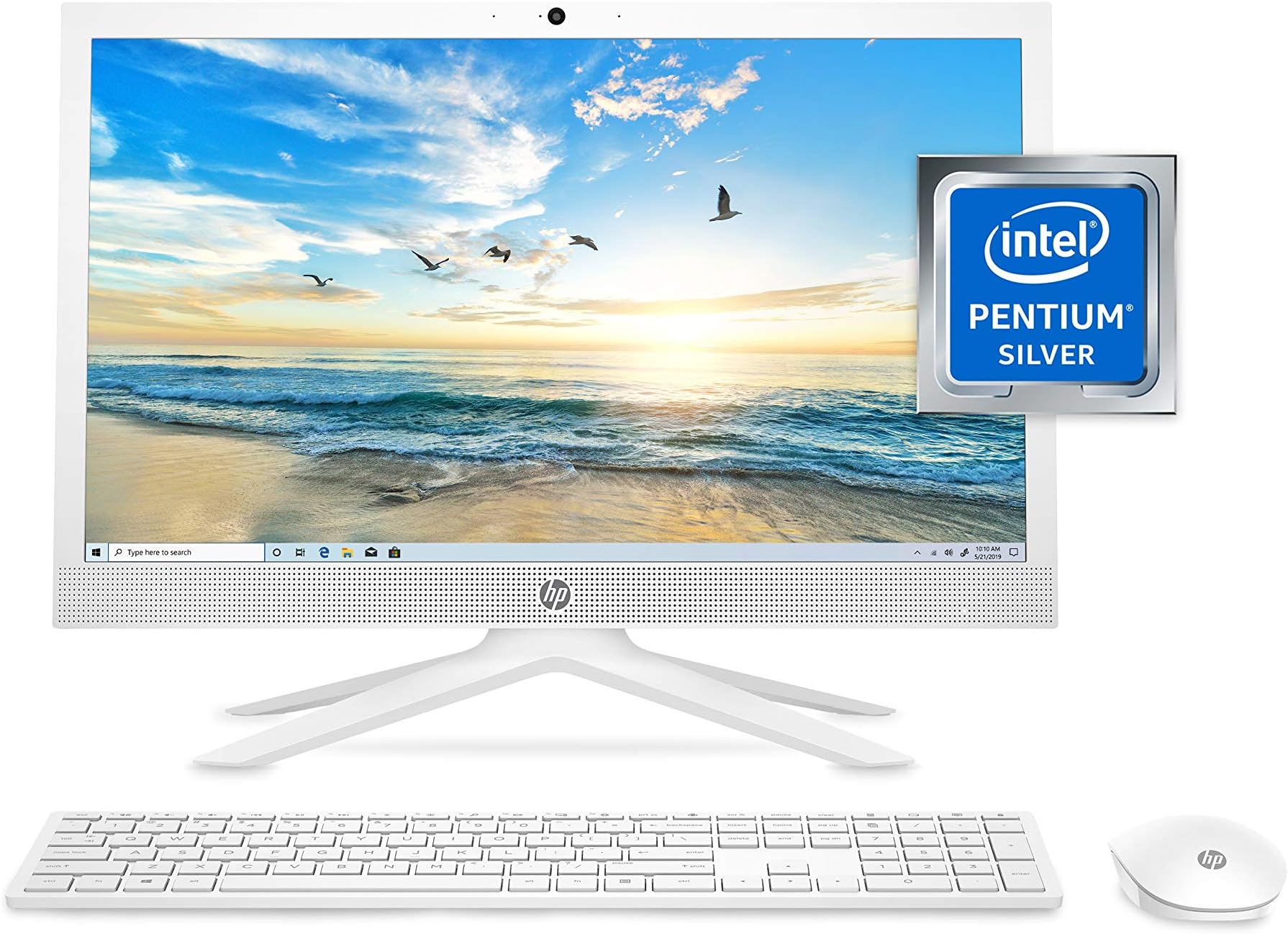 21 All-in-One PC, Intel Pentium Silver J5040 Quad-Core Processor, 4 GB RAM, 128 GB SSD Storage, 20.7-inch Full HD Display, Windows 10 Home with Enhanced Security, Privacy Camera (21-b0020, 2020)