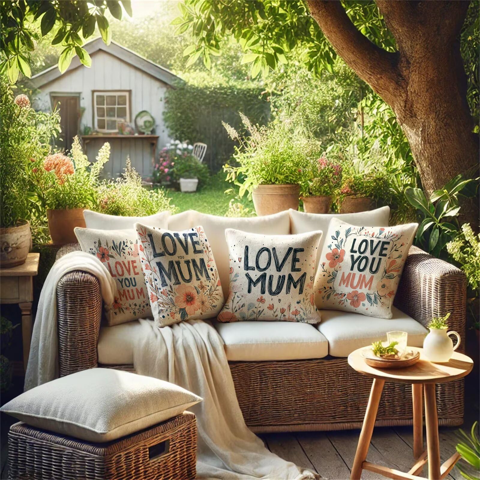 Festa della mamma Cuscini per Divano Esterno Giardino Fiore Cuscini 70x70cm Grandi Copricuscini per Divani Impermeabili Linoi Cushion Covers per Interno/Esterno Balcone Estate Regalo,Set di 4 BZ-6