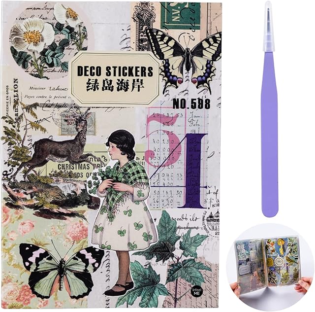 20 Sheets Vintage Aesthetic Stickers Book for Journaling,Transparent PET Black White Celestial Antiquarian Stickers Decal Set for Art Journal Planners DIY Notebook Collage Album (lvdaohaian)