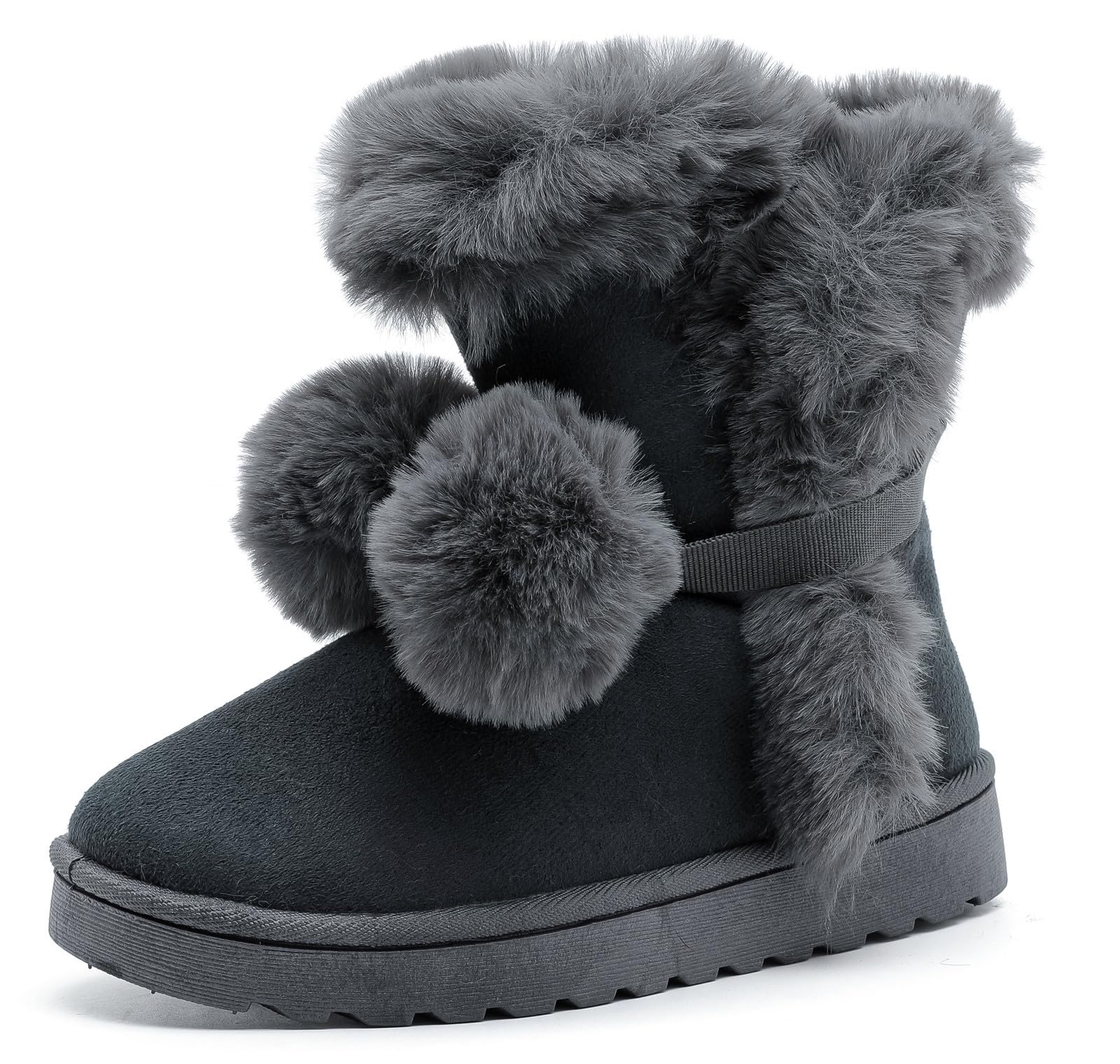 DADAWEN Womens Mid-calf Winter Snow Boots Lightweight Warm Faux Fur Lining Pull on Comfortable Outdoor Booties Shoes for