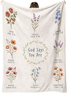 COMFAR Christian Floral Throw Blanket, Christian Gifts for Women, Baptism/Religious/Inspirational/Catholic/Encouragement/Birthday Gifts for Women, First Holy Communion Gifts for Girls 40"x 60"