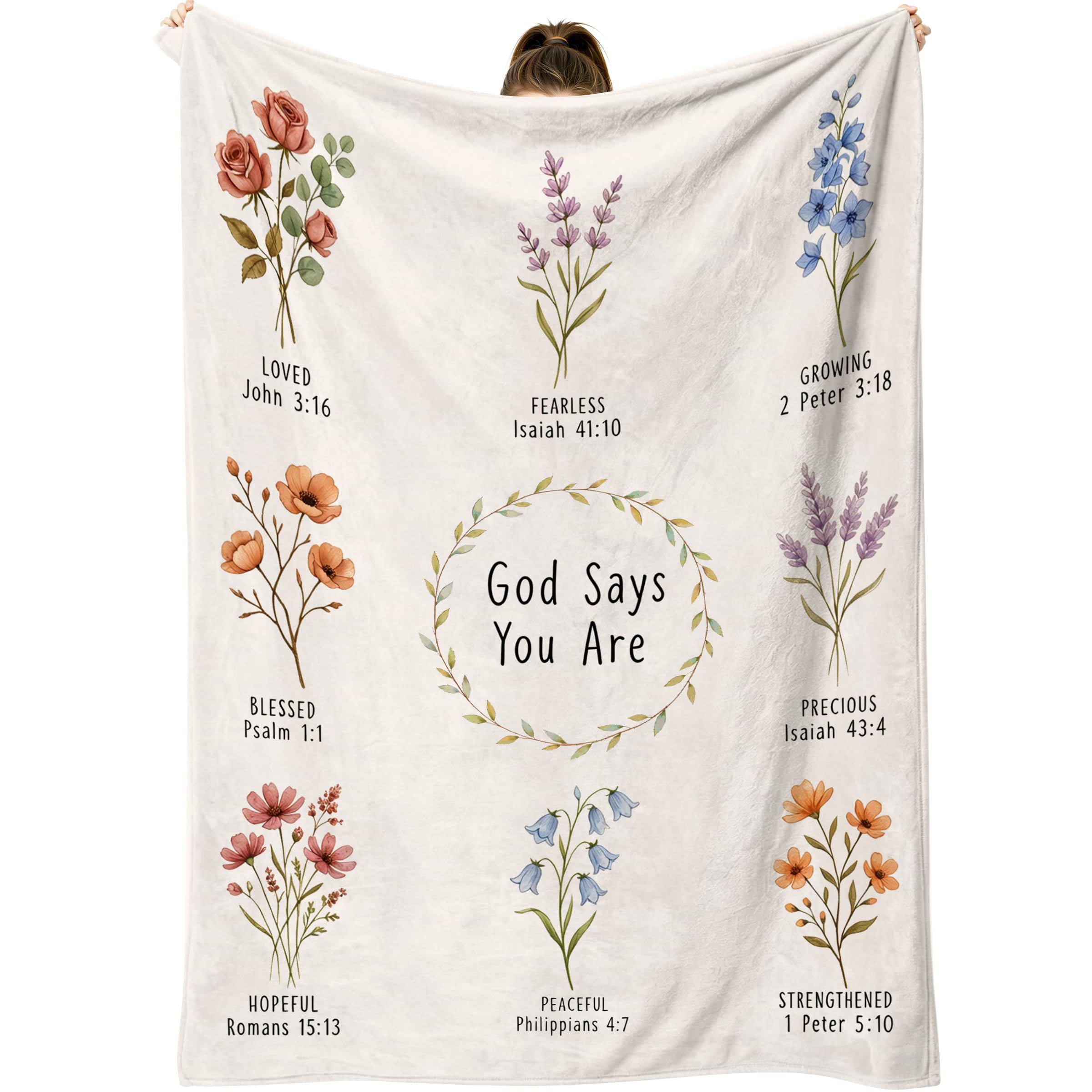 COMFAR Christian Floral Throw Blanket, Christian Gifts for Women, Baptism/Religious/Inspirational/Catholic/Encouragement/Birthday Gifts for Women, First Holy Communion Gifts for Girls 40"x 50"