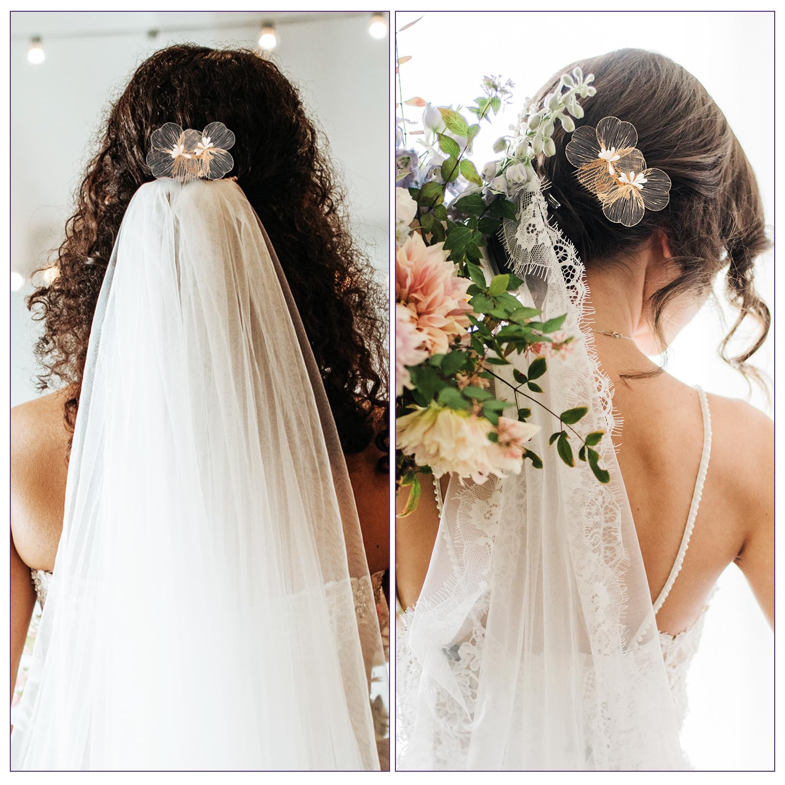 LIFKOME Peineta de Flores Dorada para Novia Diseño Delicado y Estilo Retro, Material de Aleación y Plástico, Ligera y Resistente para Uso Prolongado en Bodas y Cumpleaños
