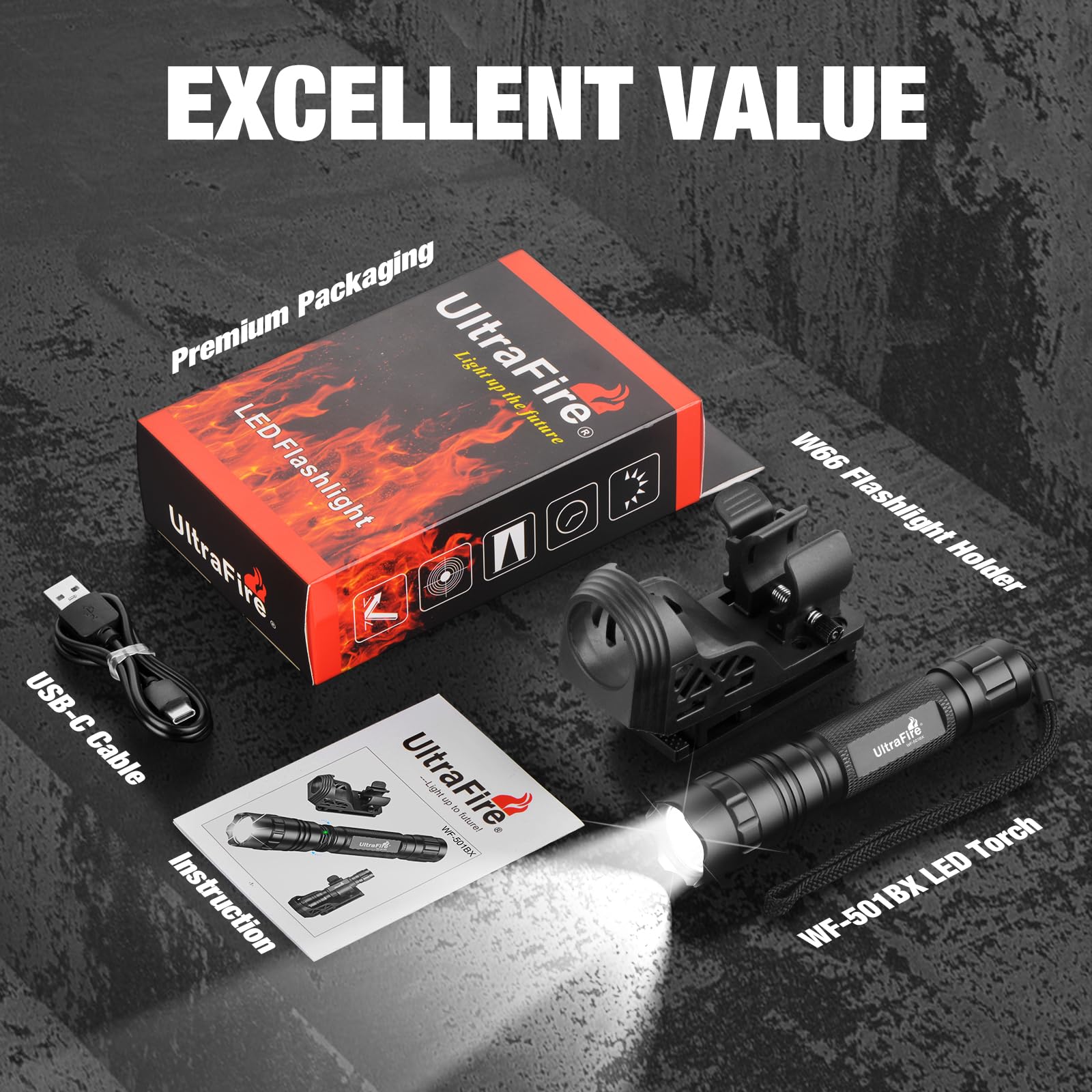 UltraFire WF-501BX Linterna táctica recargable 1000 lúmenes 3 modos funda de cinturón linterna policía seguridad fuerzas del orden camping actividades al aire libre