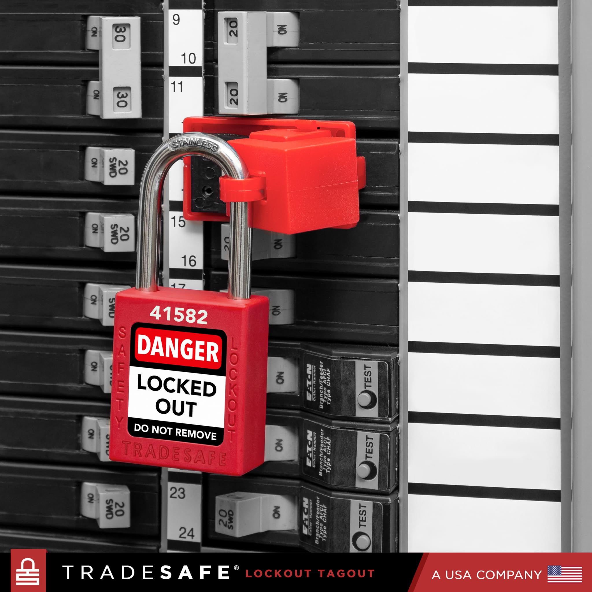 TRADESAFE Kit de etiquetado de bloqueo industrial con cerraduras, etiquetas de bloqueo, cerraduras rojas Loto | Cumplimiento OSHA para kit de bloqueo eléctrico, juego de etiquetas de bloqueo (2 llaves