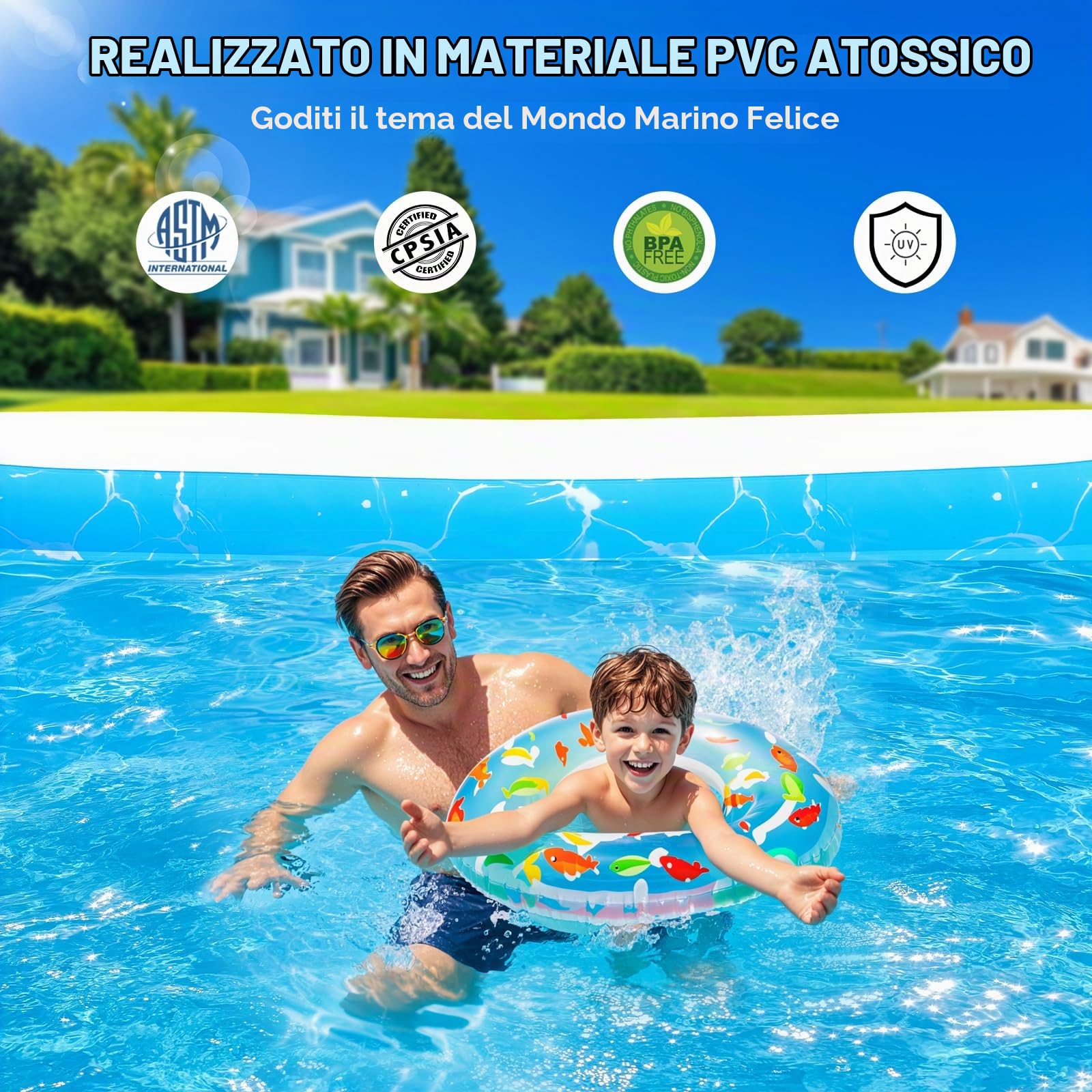 Luxfero Piscina Gonfiabile con Sedile e Luci, 280x160x50 cm Piscina Gonfiabile per Adulti, 1400L Addensato Piscina Gonfiabile Grande, Piscine Gonfiabili per Giardino all'aperto