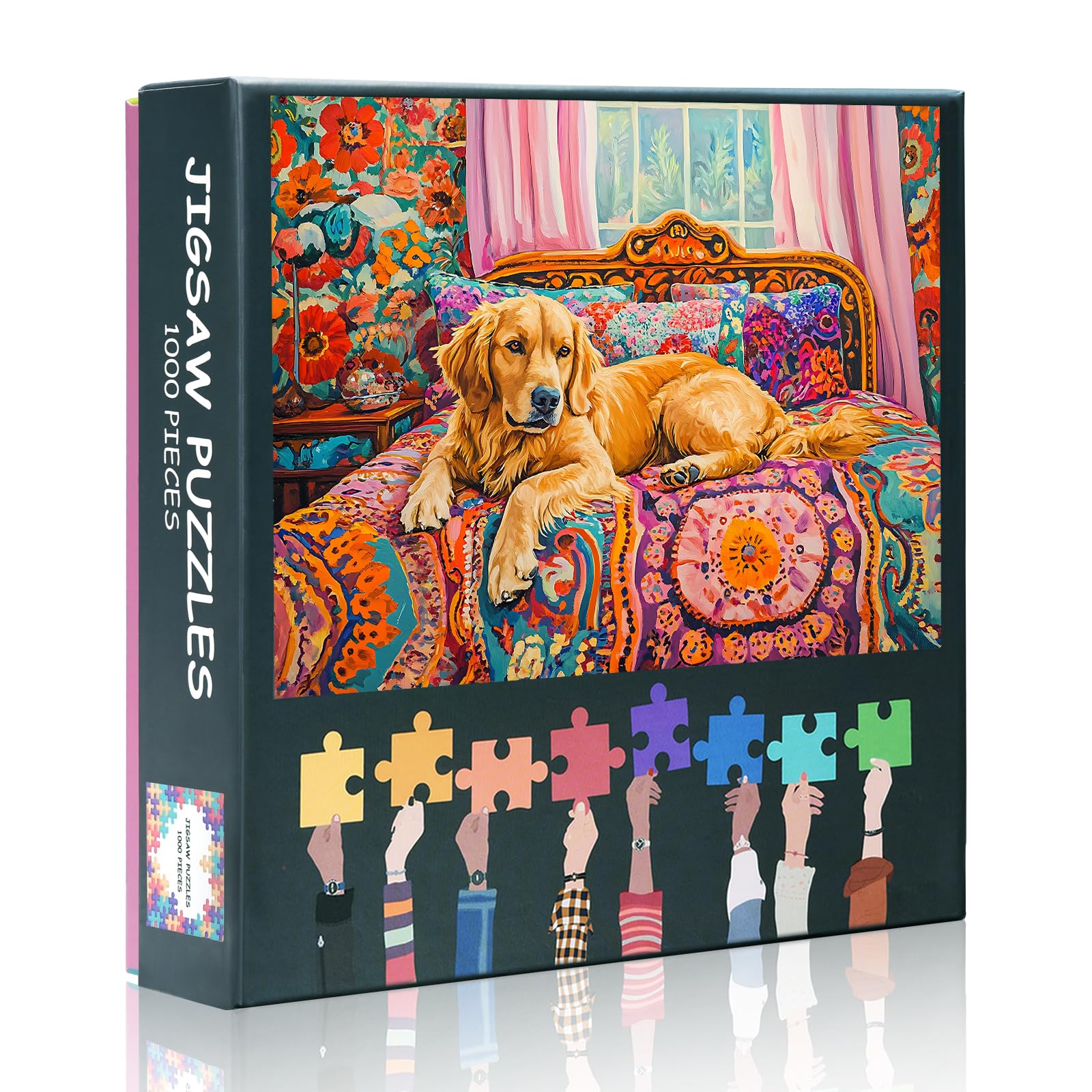 Jigsaw Puzzles 1000 Pieces for Adults, Dog Laying on a Bed Jigsaw Puzzles, Golden Retriever Puzzle, Intellectual Challenge Puzzle Home Decor Finished Size 50x70 cm