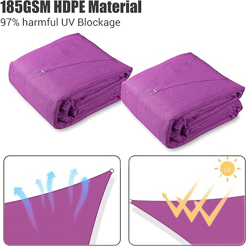 Miniatura 3 de Yescom 2 paquetes de 22 x 22 x 22 pies, parasol triangular, color fucsia, 97% de bloqueo UV, eventos comerciales, aparcamiento, piscina, camping,