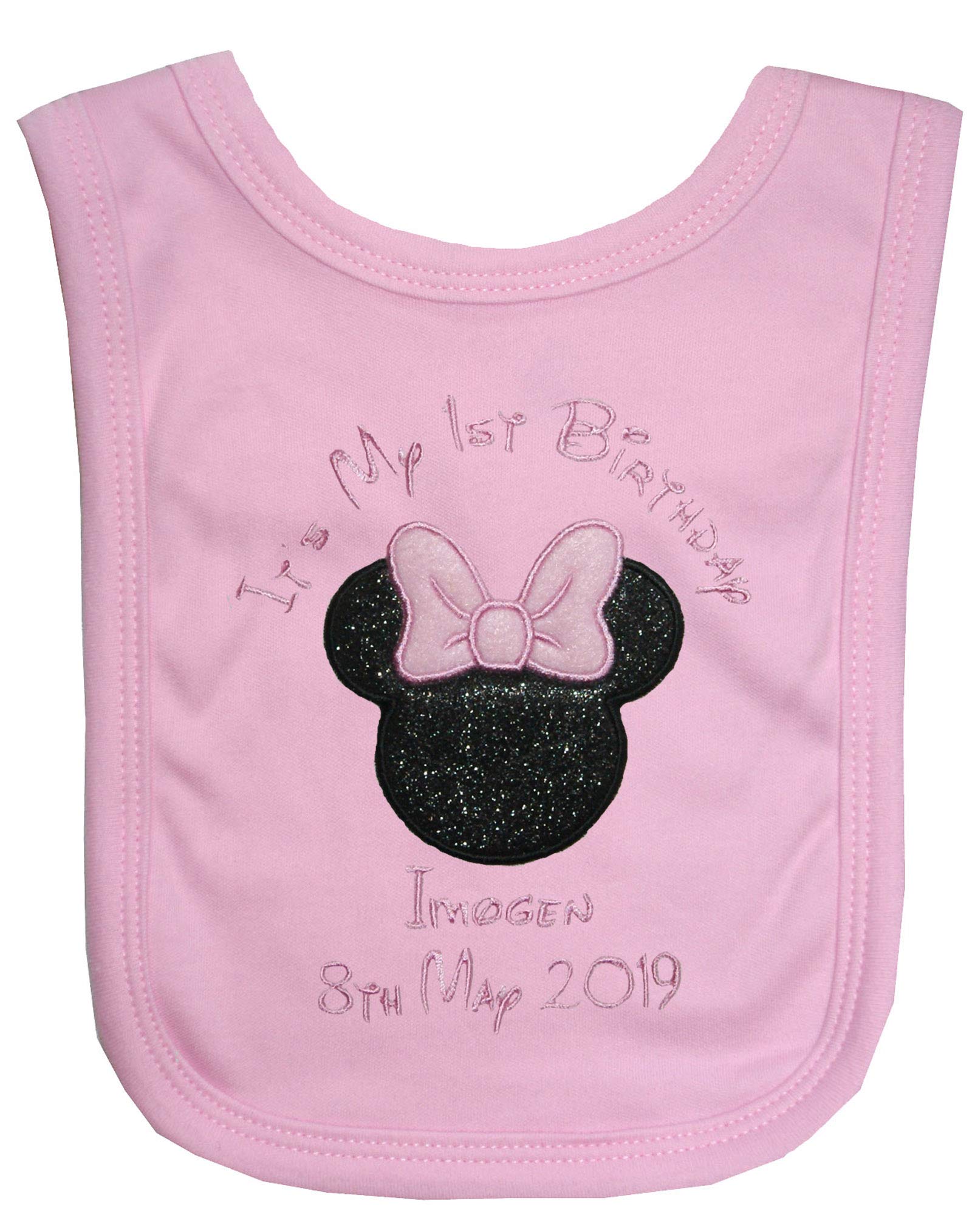 Sew Sew Special Personalised Baby Girls Minnie Mouse 1st Birthday Bib (Pink)