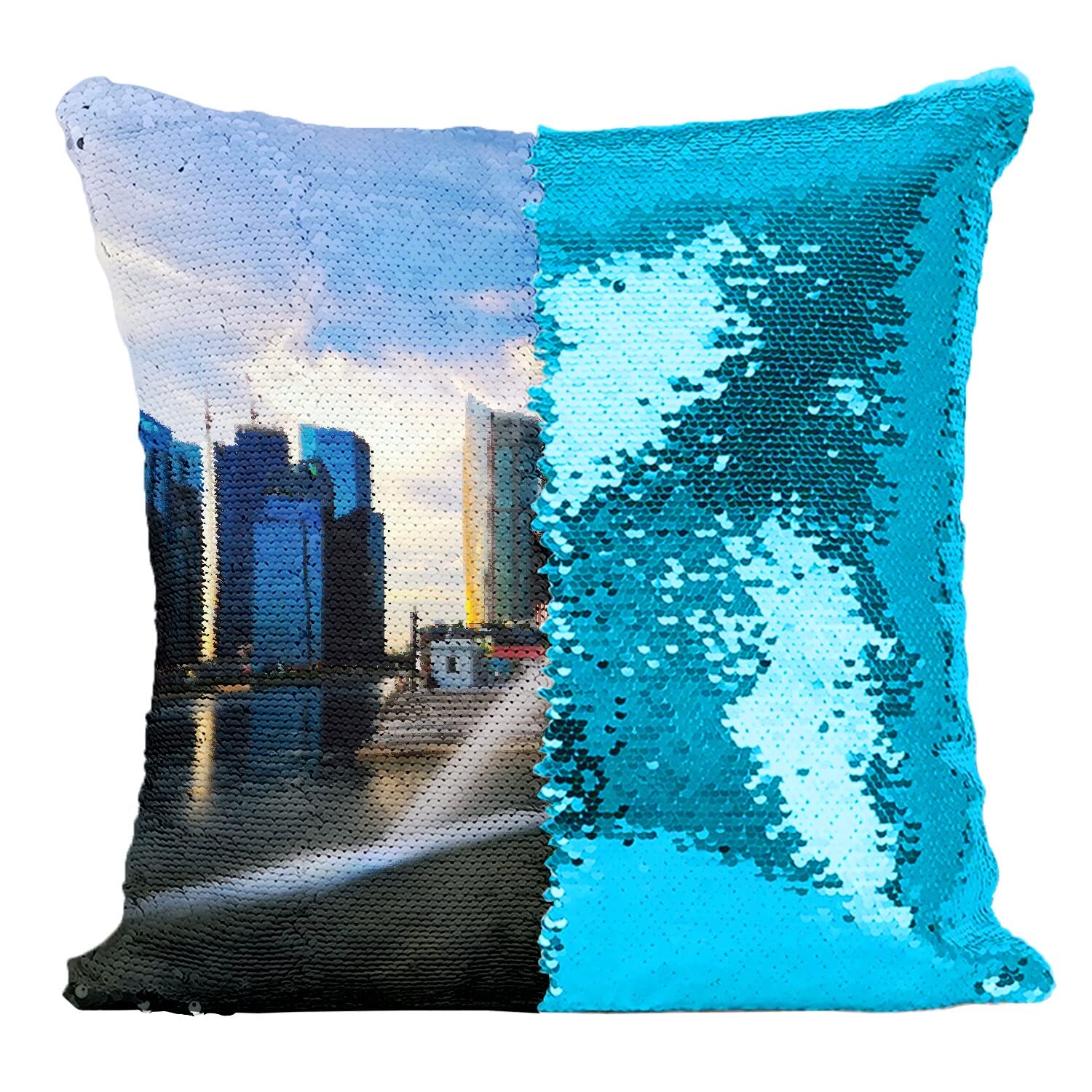 Coussin Sequin Singapour Nuit Décoration Paillettes Turquoise