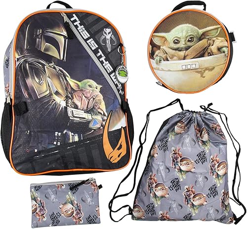 The Mandalorian Grogu Baby Yoda This Is The Way - Mochila de 5 piezas de 16 pulgadas (16 pulgadas), Multicolor, talla única