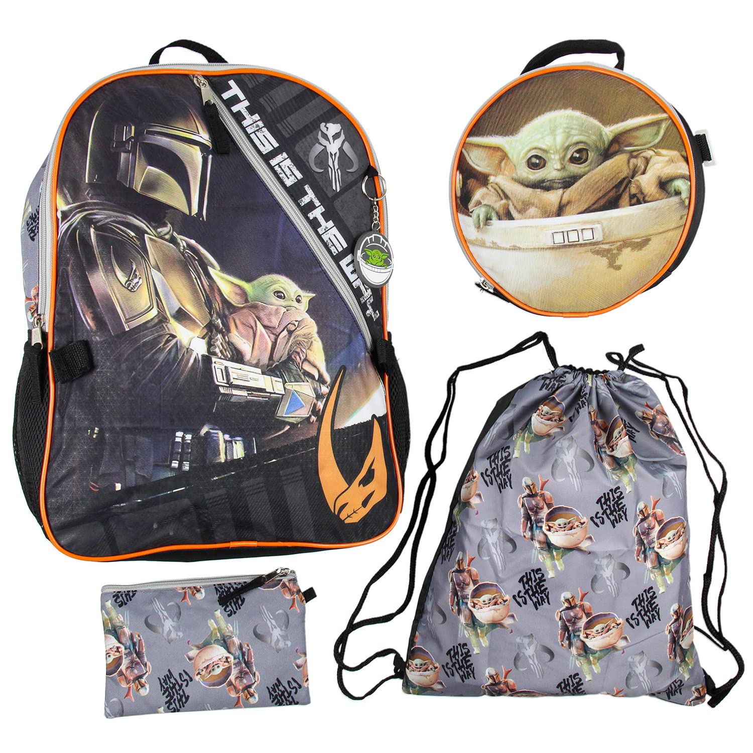 Bioworld The Mandalorian Grogu Baby Yoda This Is The Way 5 Piece 16" Backpack Lunch Bag Mega Set