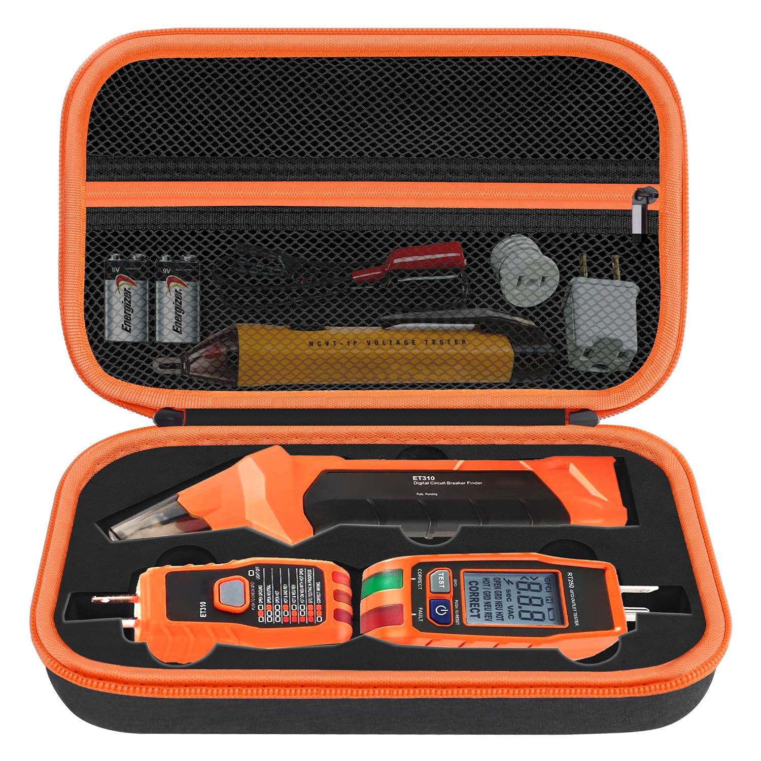 Hard Case for Klein Tools ET310 AC Circuit Breaker Finder Electric Tester & 80016 Tool Kit & RT250 GFCI Outlet Tester and Accessories Electrical Tools Storage Organizer Bag, Black (Case Only)