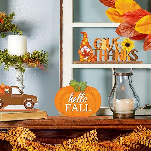 Miniatura 5 de Decoración de mesa de Acción de Gracias, 4 centros de mesa de otoño, decoraciones de otoño para el hogar con calabazas de otoño, girasol de cosecha,
