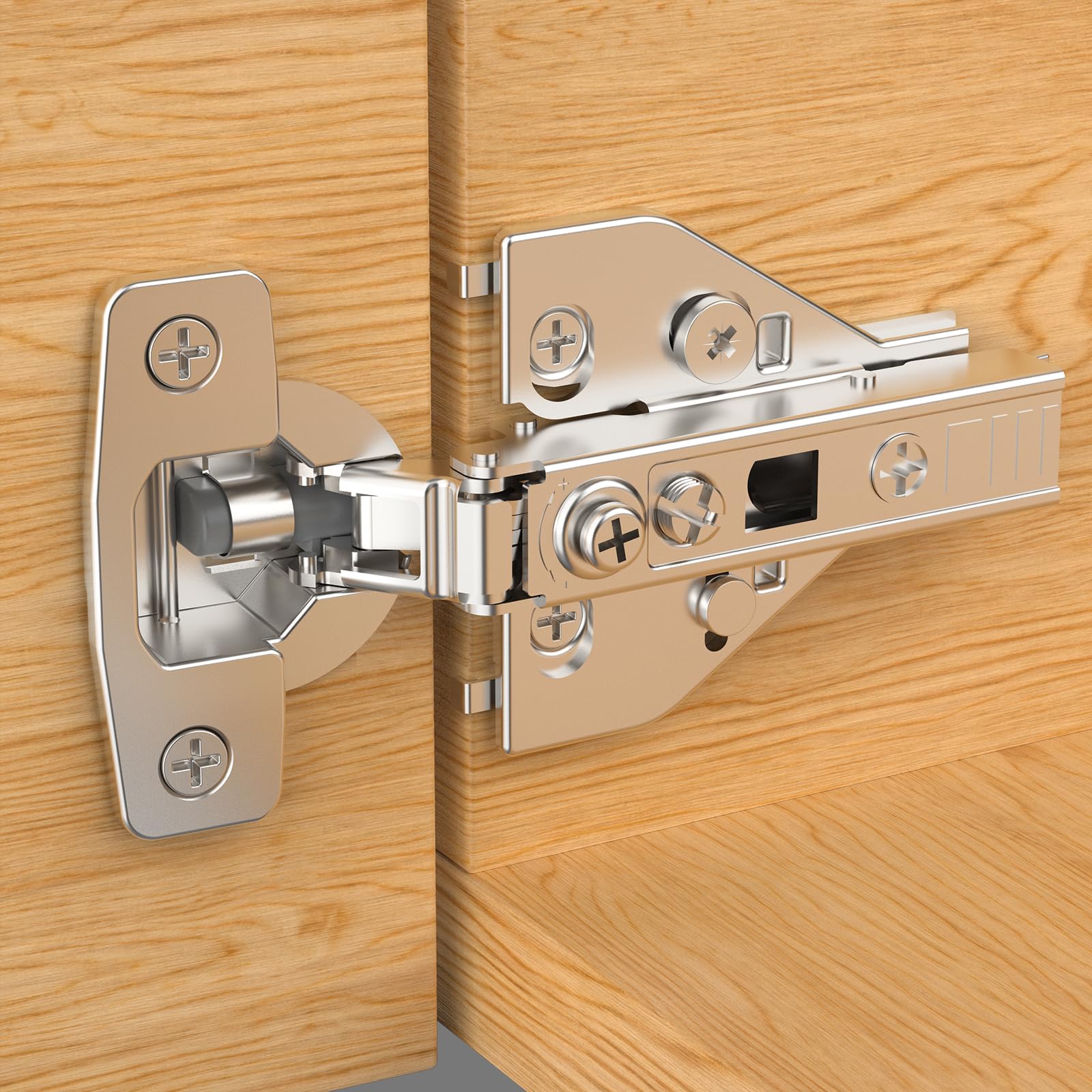 Furniware 10 Pack Full Overlay Soft Close Cabinet Hinges, 4D Adjustment, Close Speed Control, 105° Slow Smooth Self Closing, Concealed Hinge, Satin Nickel Clip-on Hidden Hardware for Kitchen Cupboard