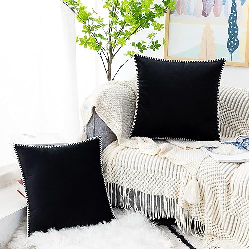 Miniatura 4 de GAWAMAY Juego de 2 fundas de almohada cuadradas decorativas de terciopelo azul polvo de 22 x 22 pulgadas, fundas de cojín suaves de otoño para sofá,