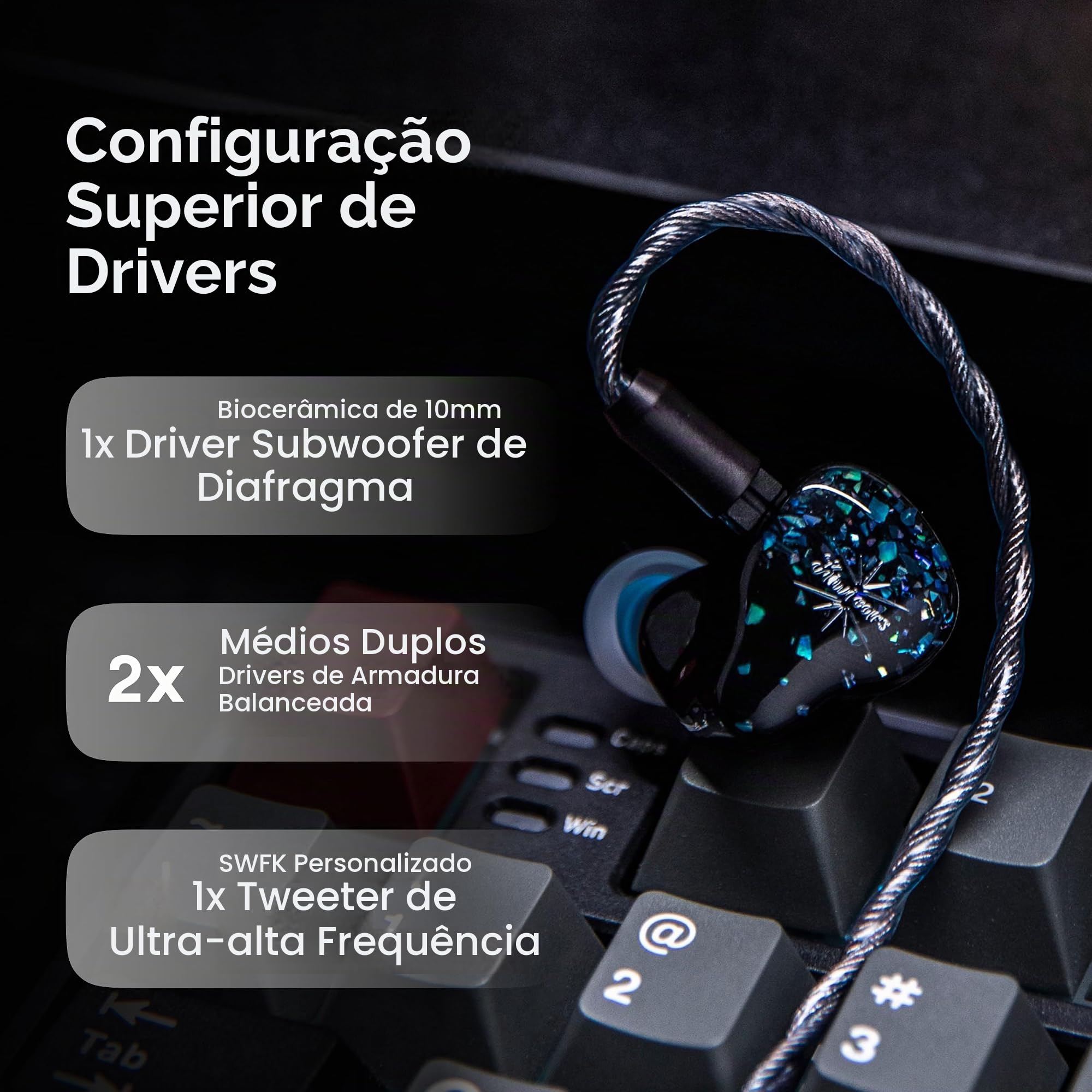 Linsoul Kiwi Ears Astral 1DD+6BA Hybrid in Ear Monitor, Fones de